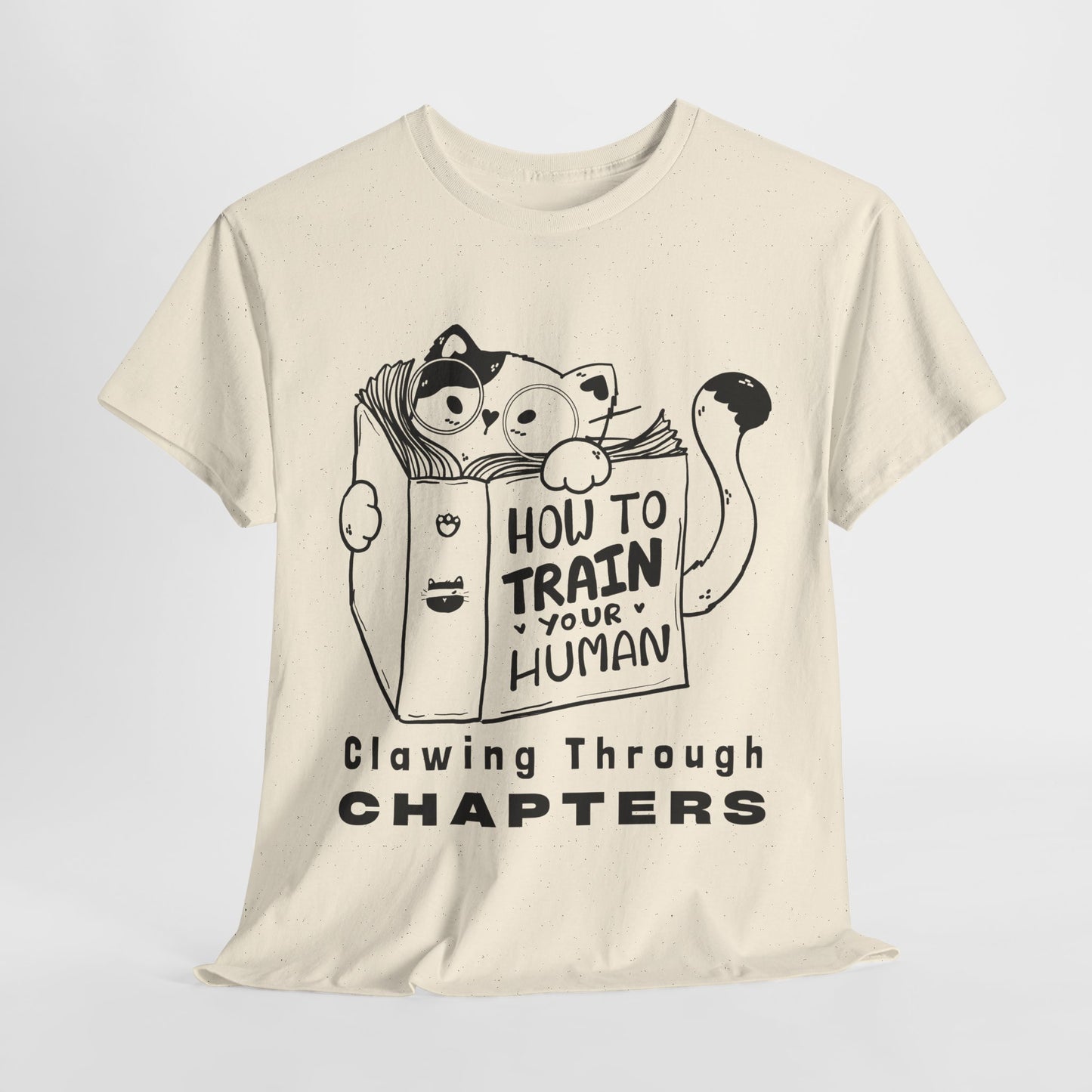 Teen/Adult Unisex “How to Train Your Human” Cat Shirt – Clawing Through Chapters Book Tee