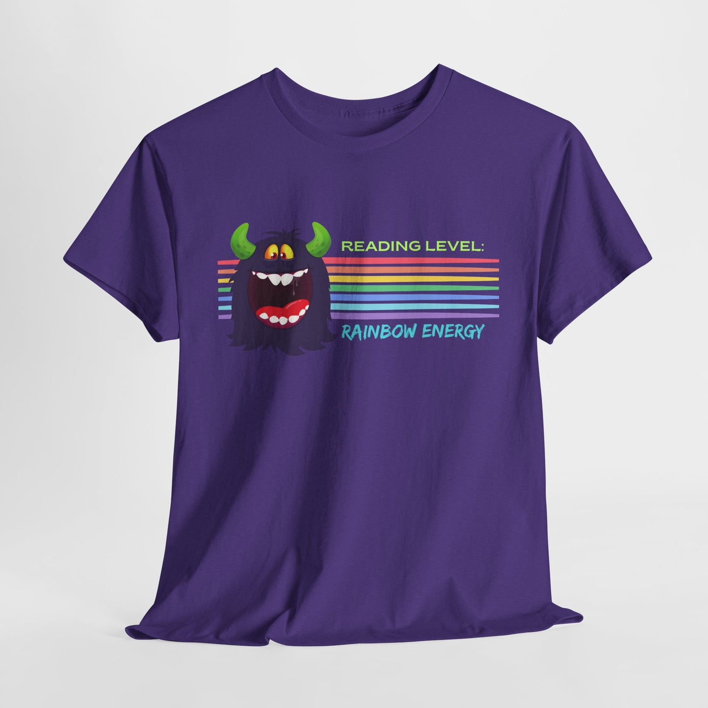 Teen/Adult Unisex “Rainbow Energy” Reading Shirt – Retro Monster Tee for Vibrant Book Lovers