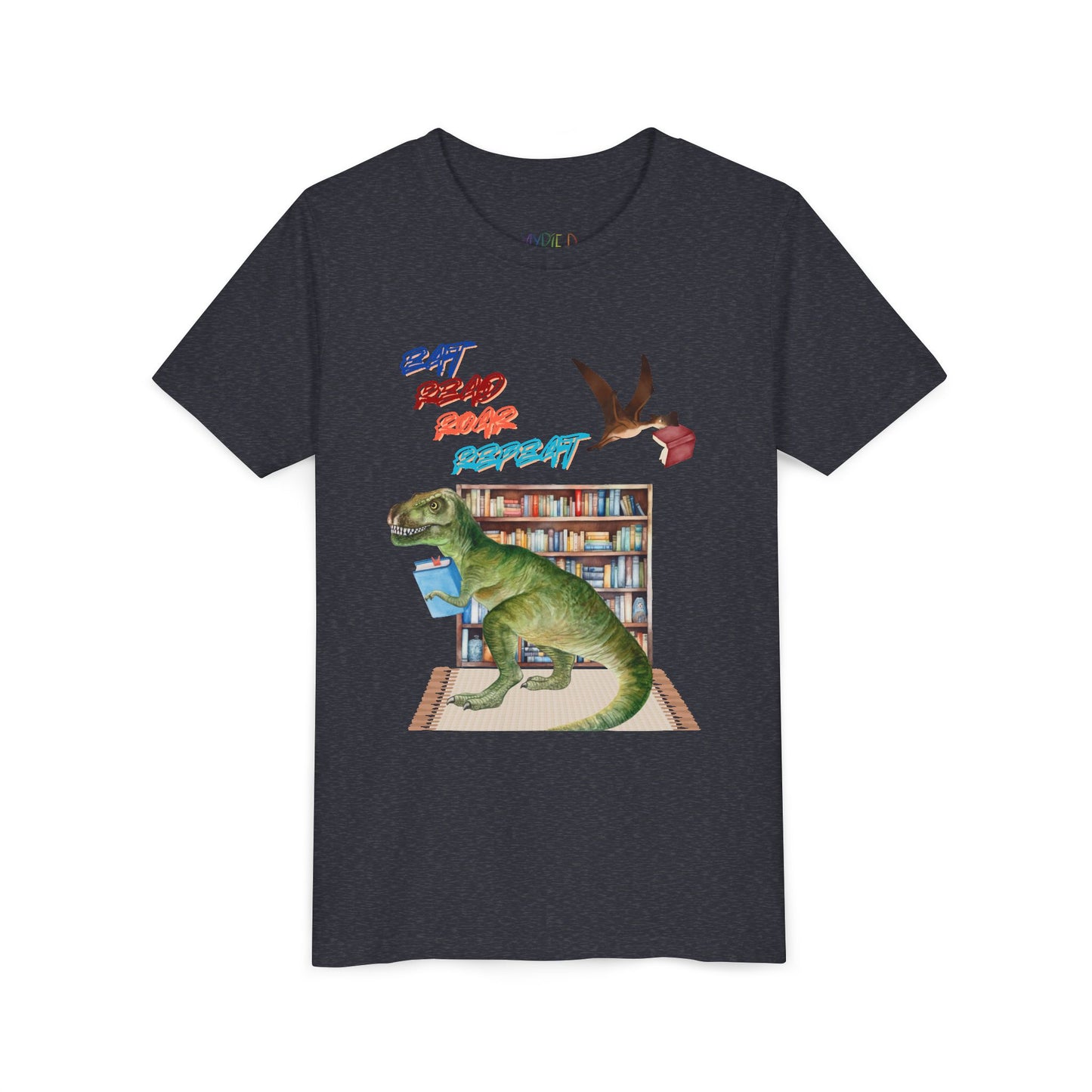 Youth Eat Read Roar Repeat Tee – Dino Book Lover Shirt for Relentless Readers