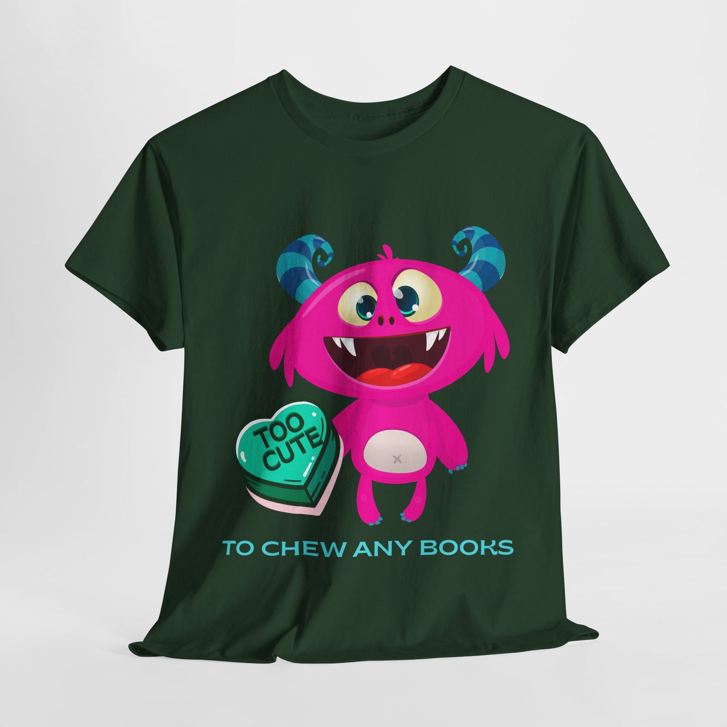 Teen/Adult Unisex Too Cute to Chew – Funny Reading Shirt for Monster Lovers & Book Fans