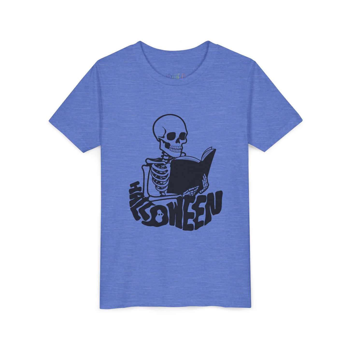 Youth Halloween Reading Tee – Skeleton with Book Shirt