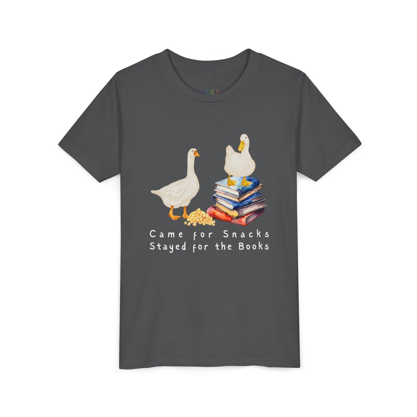 Youth Came for Snacks, Stayed for the Books Tee – Funny Duck Shirt for Hungry Little Readers