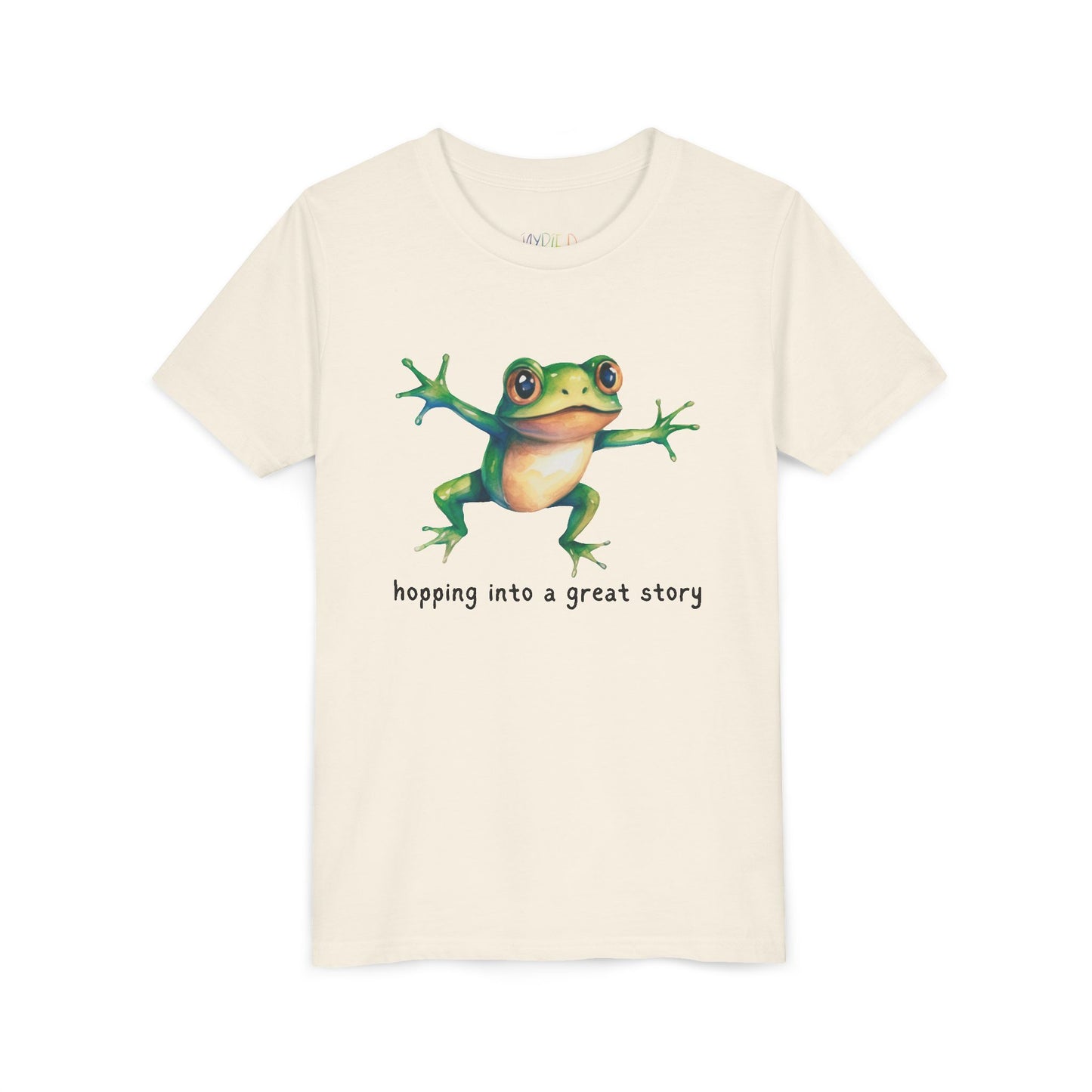 Youth Hopping Into a Great Story Tee – Frog Reading Shirt for Curious Young Readers
