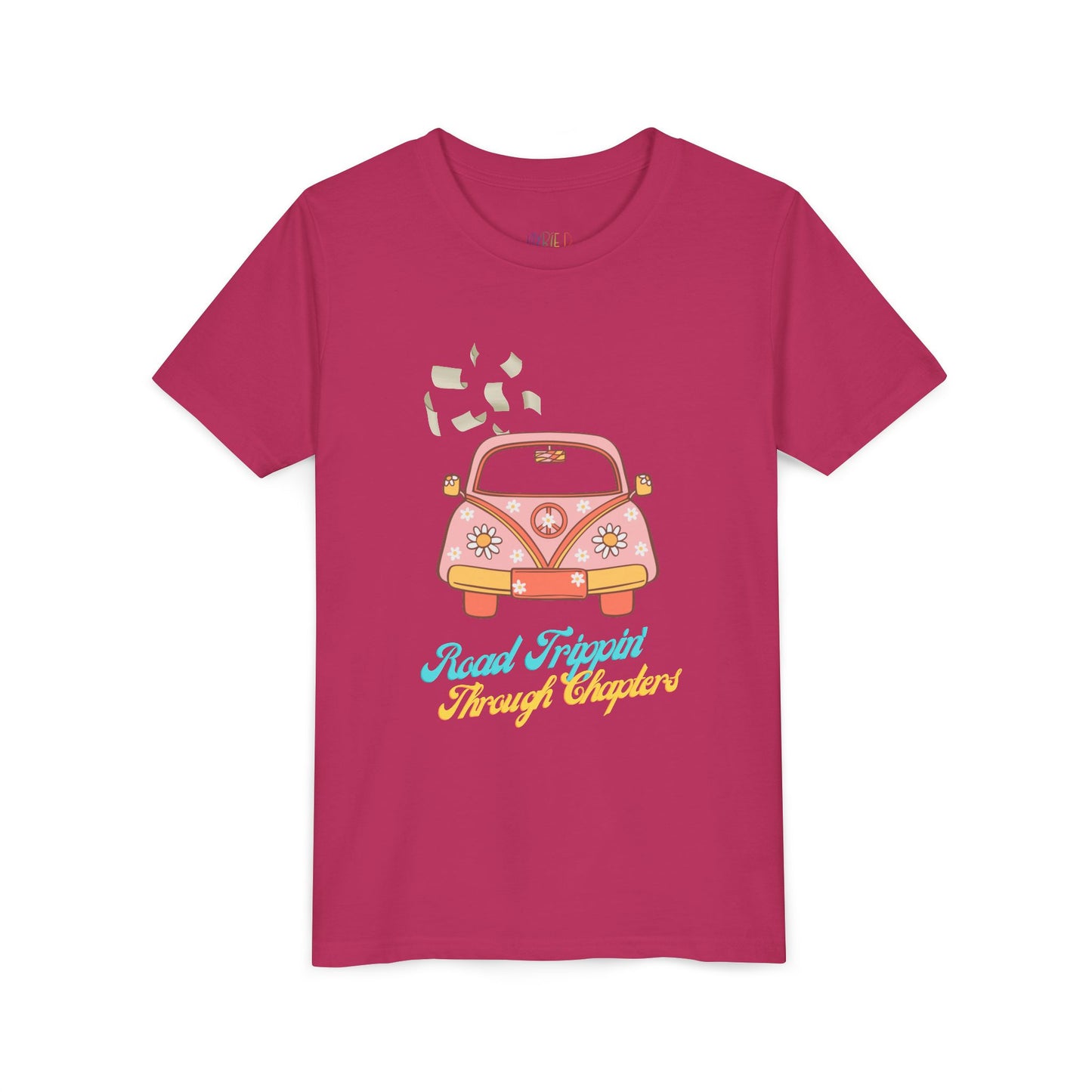 Youth Road Trippin' Through Chapters Tee – For Book-Loving Adventurers, Perfect for young readers with wanderlust and wild imaginations!