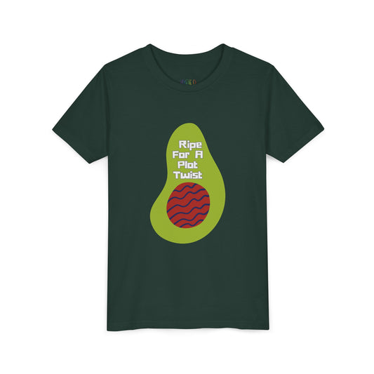 Youth Ripe For A Plot Twist Tee – Funny Avocado Shirt for Bookworms & Goofballs, A clever twist for kids who love stories with flavor