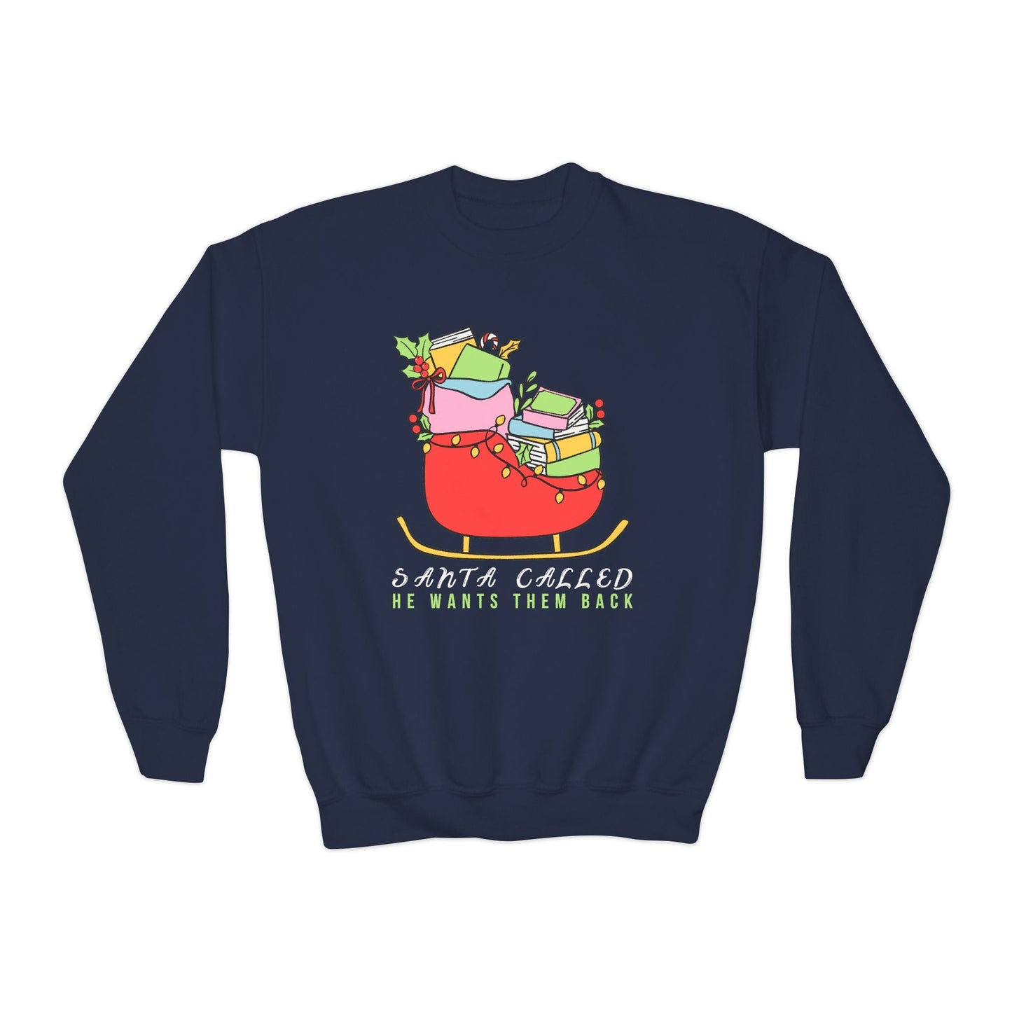Youth Santa Called Sweatshirt â€“ Festive Book Lover Design Printify