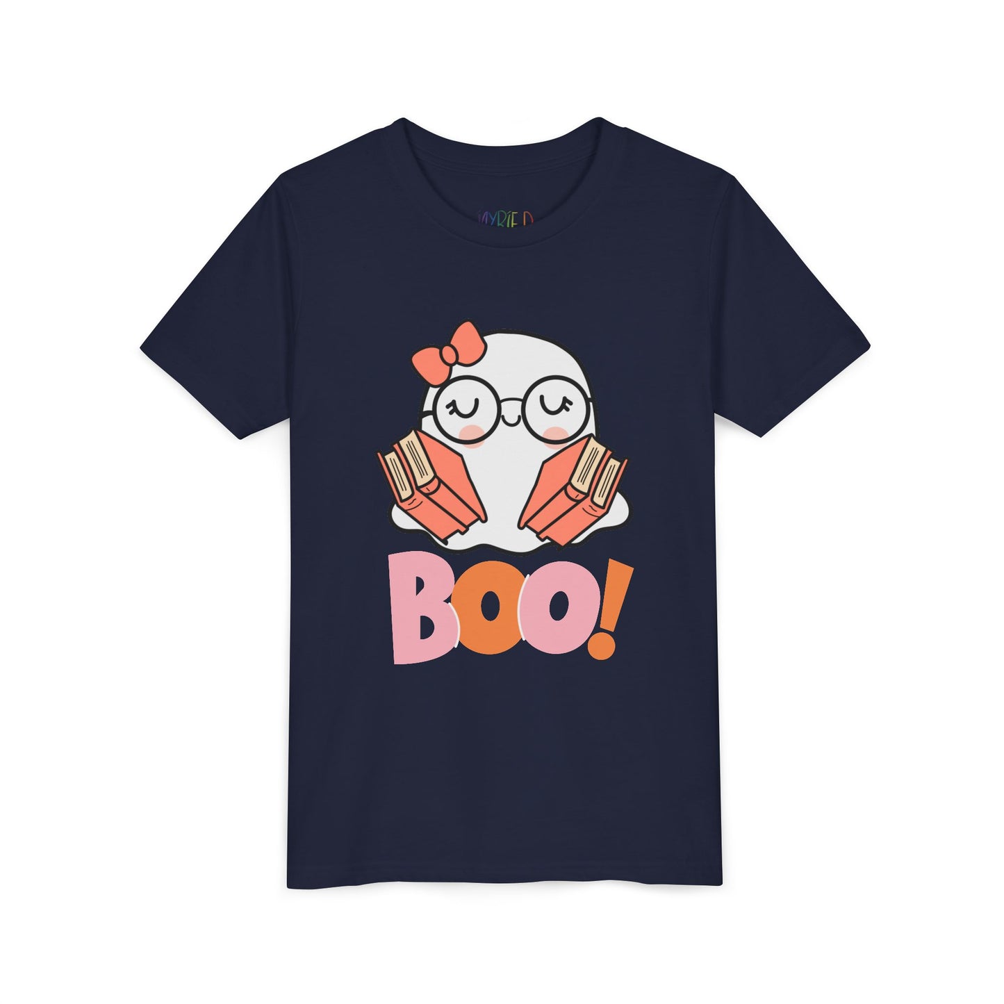 Youth Halloween "Boo!" Ghost Reader Tee – Spooky Cute Bookish Shirt (Glasses Edition)