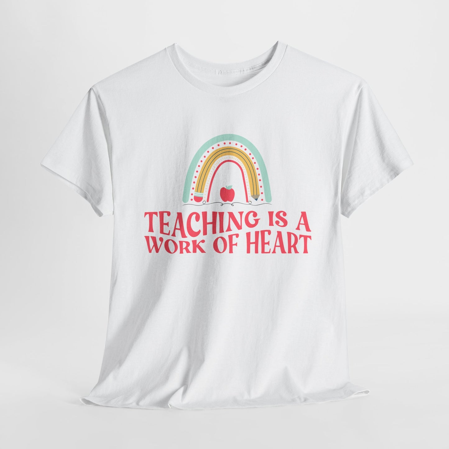 Teen/Adult Unisex Teaching Is a Work of Heart – Rainbow Apple Tee for Teachers