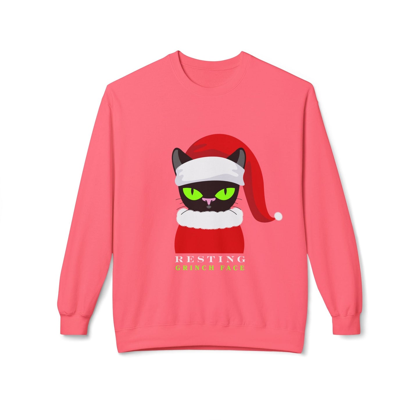 Teen/Adult Unisex Resting Grinch Face Sweatshirt â€“ Black Cat Christmas Humor Design Printify