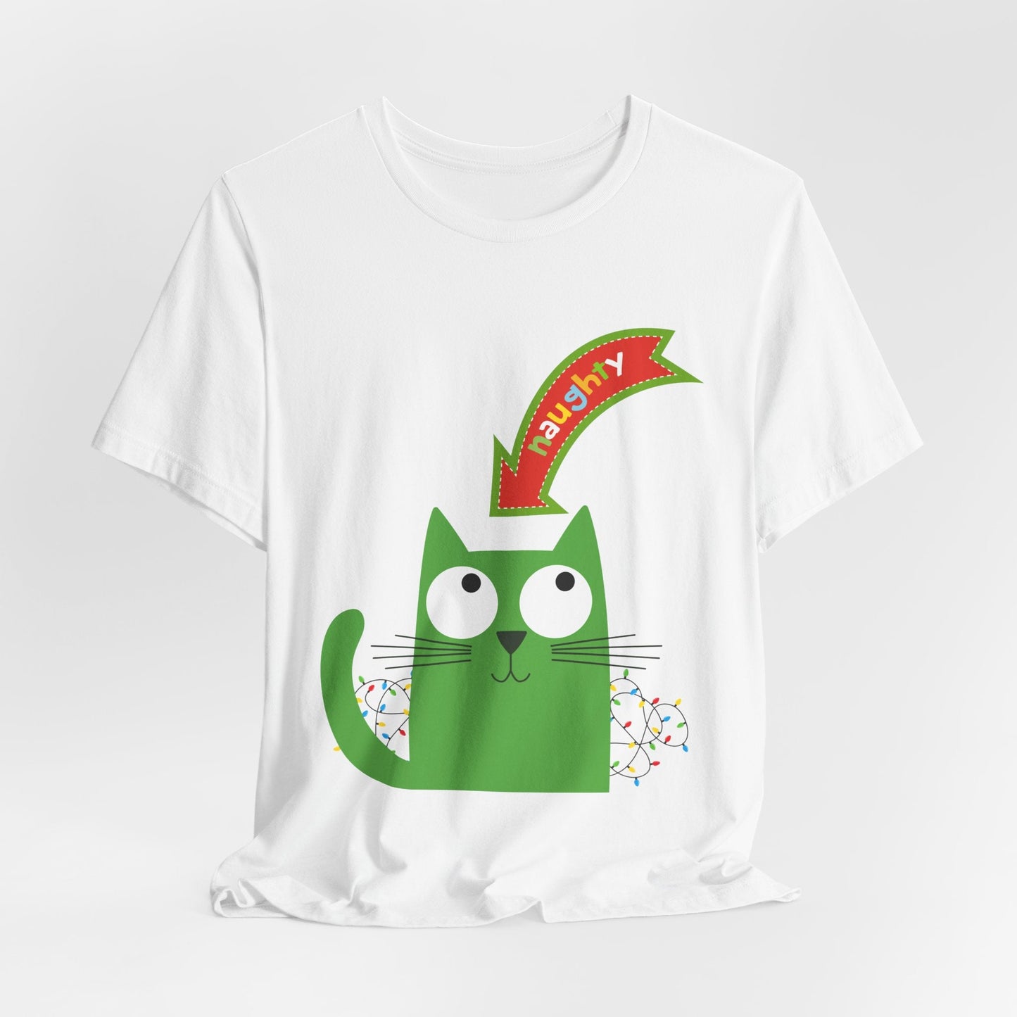 Teen/Adult Unisex Naughty Cat T-Shirt â€“ Festive Mischief Holiday Design Printify