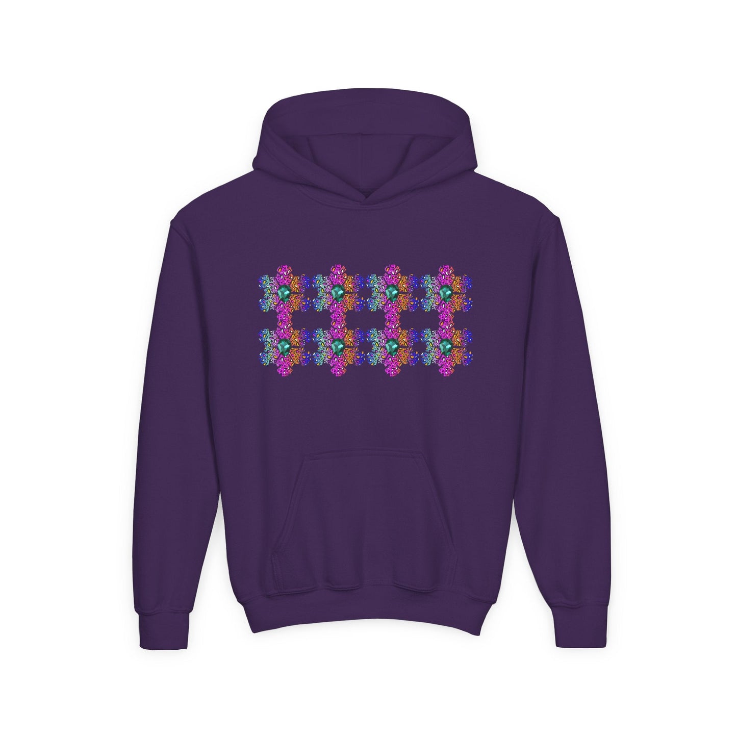 Youth Snowflake Mosaic Hoodie â€“ Bright & Colorful Winter Pattern Printify