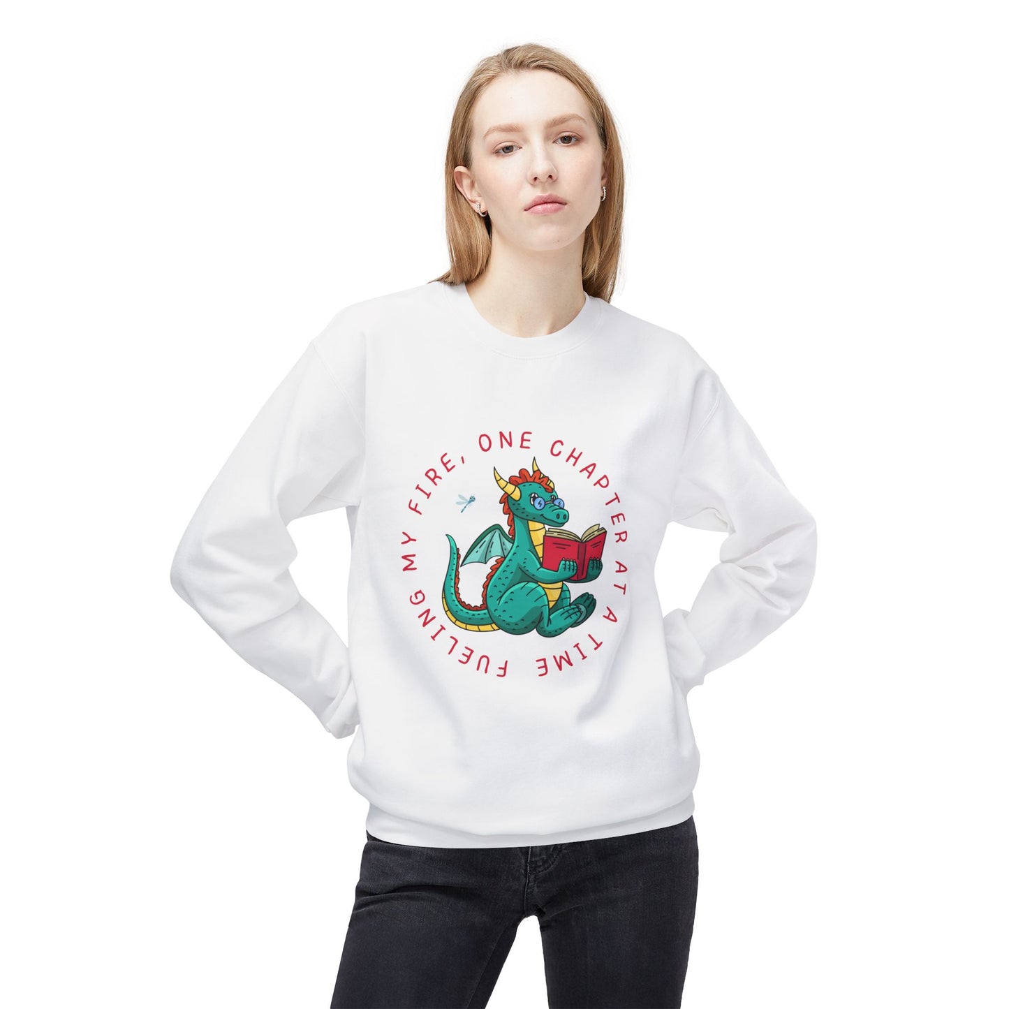 Teen/Adult Unisex Fueling My Fire Dragon Reading Sweatshirt
