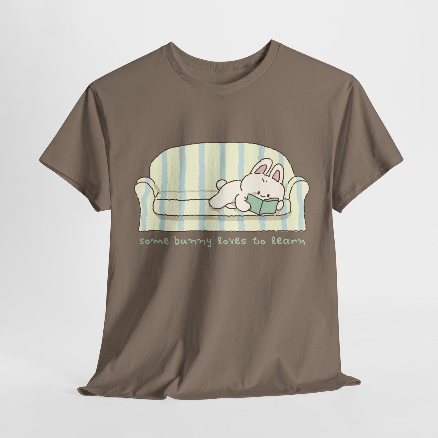 Teen/Adult Unisex “Some Bunny Loves to Learn” Reading Rabbit Tee – Cozy Book Lover Gift