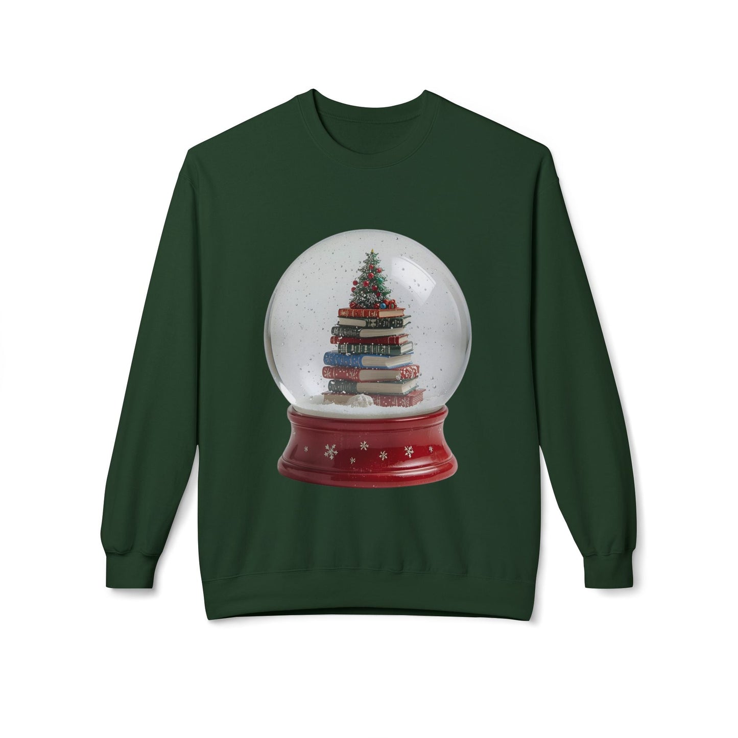 Teen/Adult Unisex Book Tree Snow Globe Sweatshirt â€“ Cozy Holiday Reading Design Printify