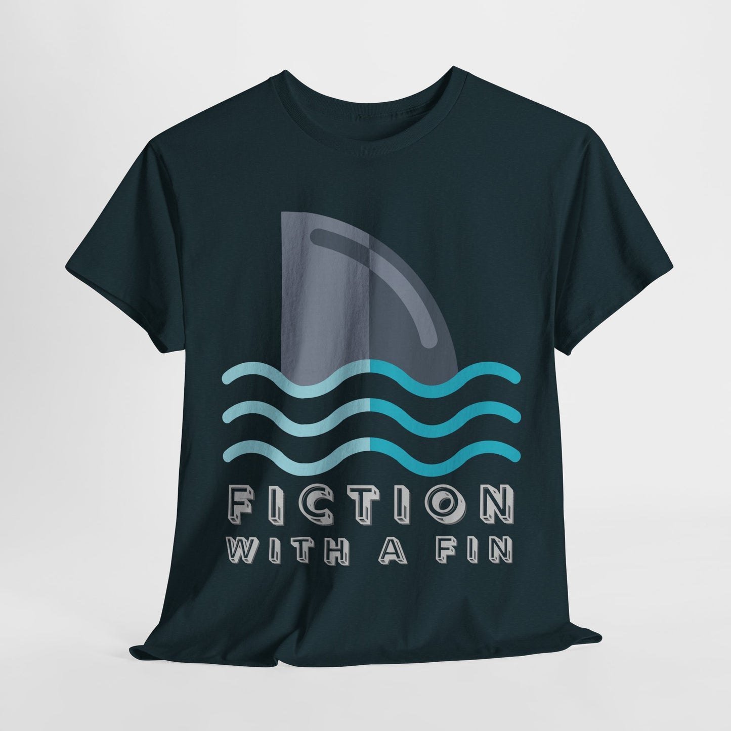 Teen/Adult Unisex Fiction With a Fin Tee – Shark-Themed Reading Shirt for Ocean-Loving Bookworms