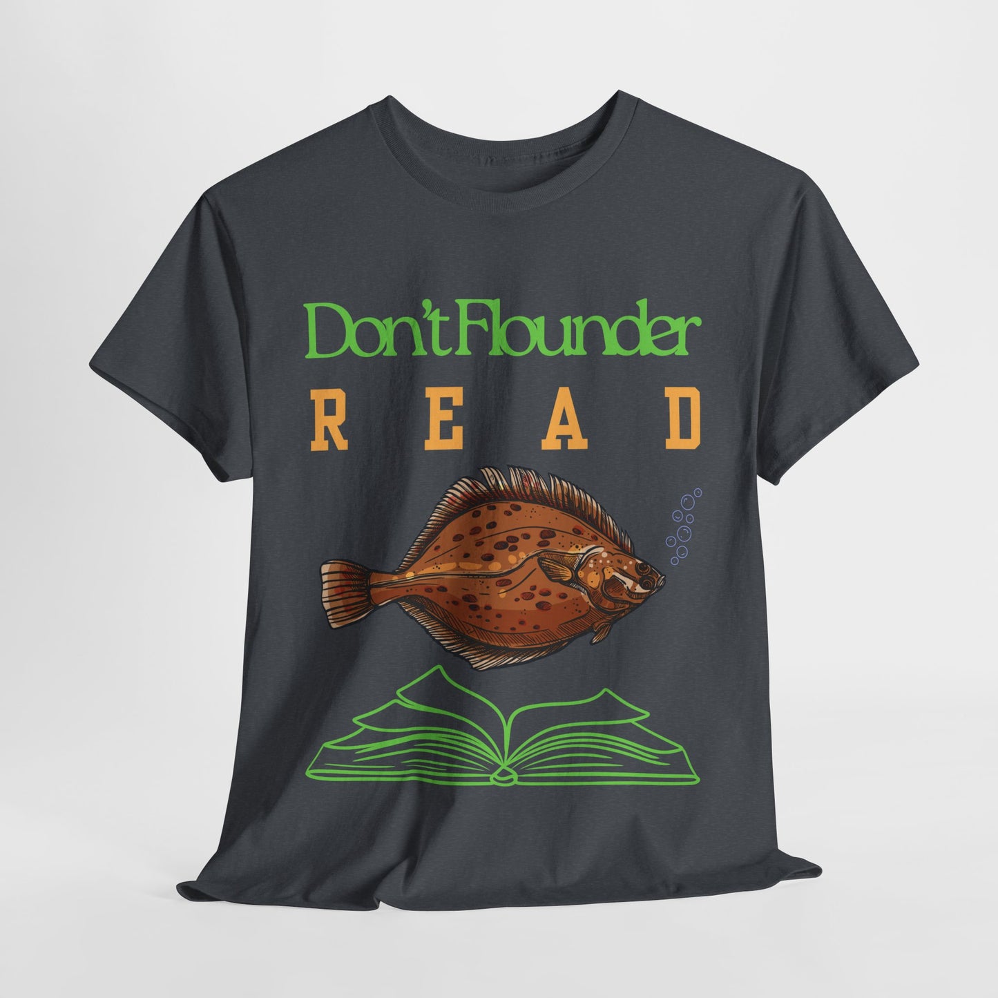 Teen/Adult Unisex Don’t Flounder Read Tee – Funny Fish Pun Shirt for Book Lovers
