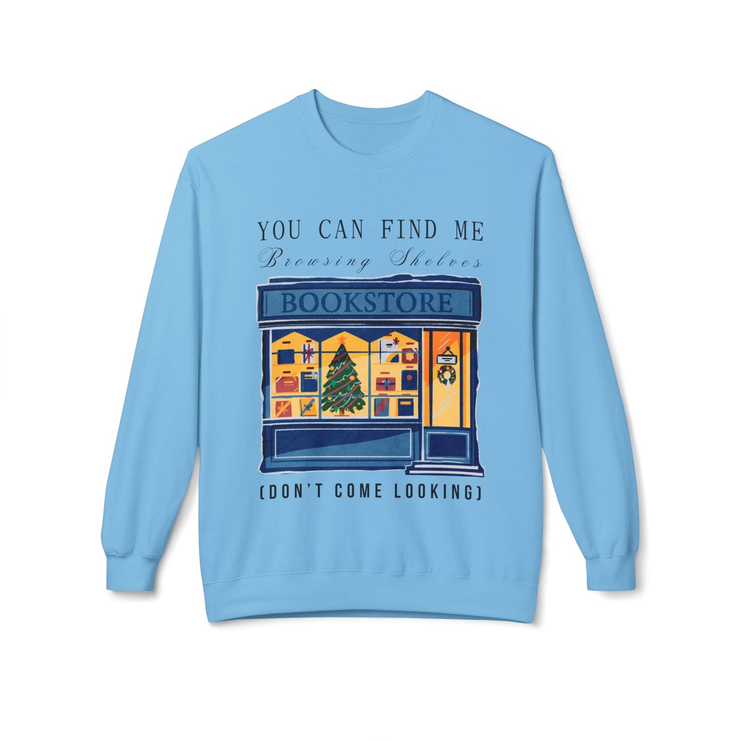 Teen/Adult Unisex Browsing Shelves Bookstore Sweatshirt â€“ Cozy Holiday Bookshop Design Printify