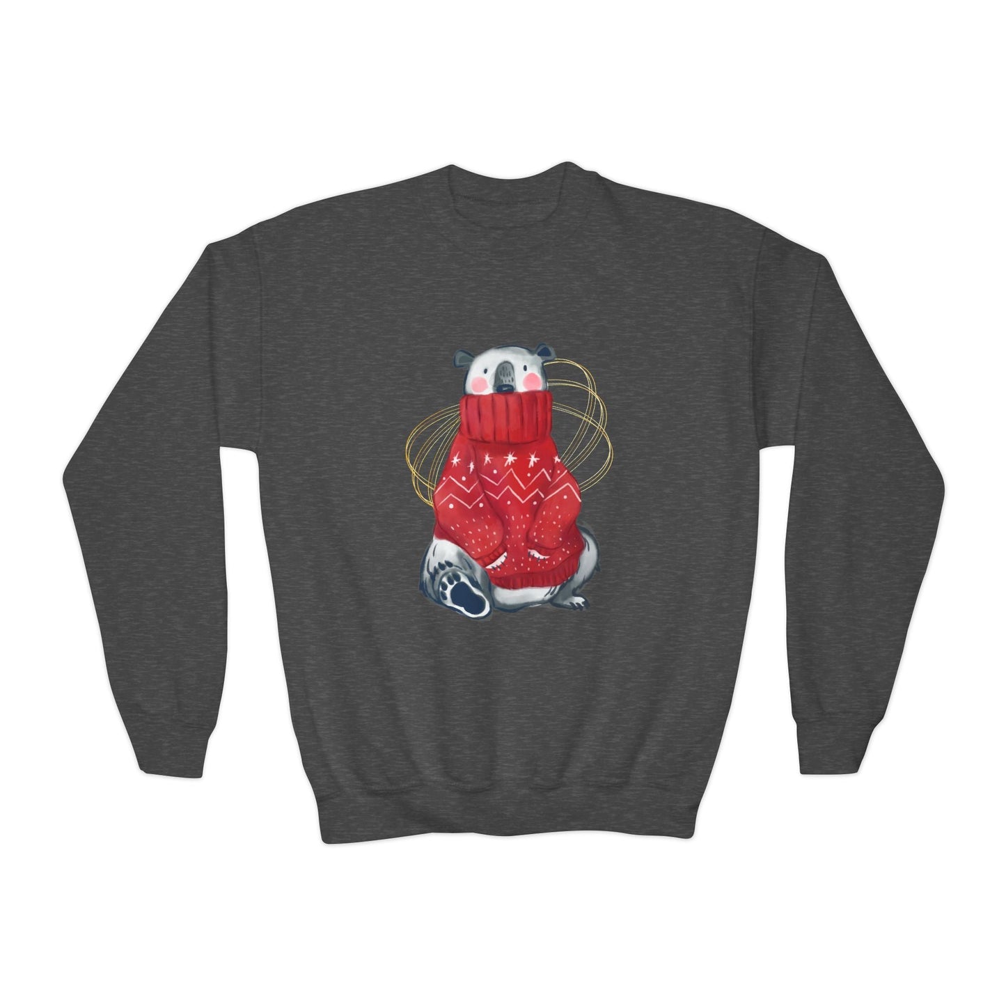 Youth Cozy Sweater Wearing Polar Bear Sweatshirt â€“ Winter Holiday Design Printify