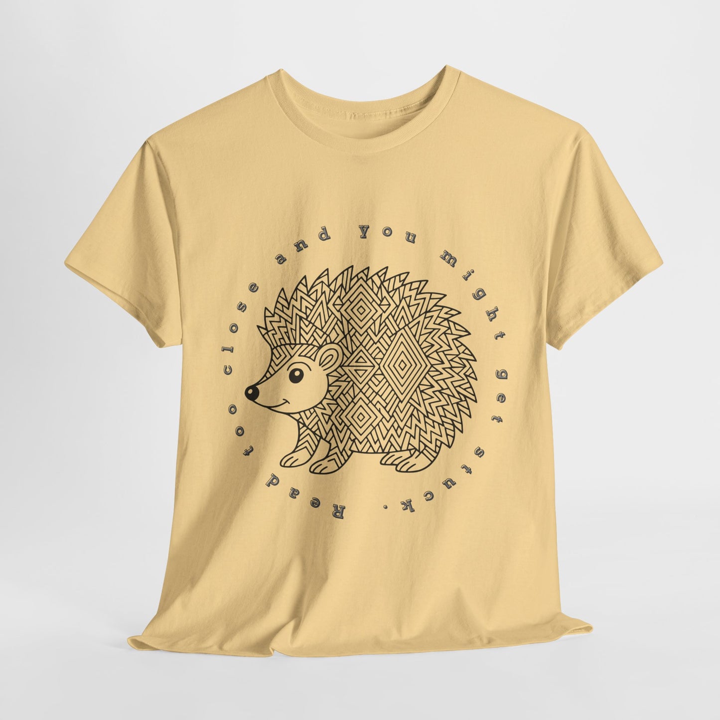 Teen/Adult Unisex – Read Too Close and You Might Get Stuck Tee – Bookish Hedgehog Warning Shirt
