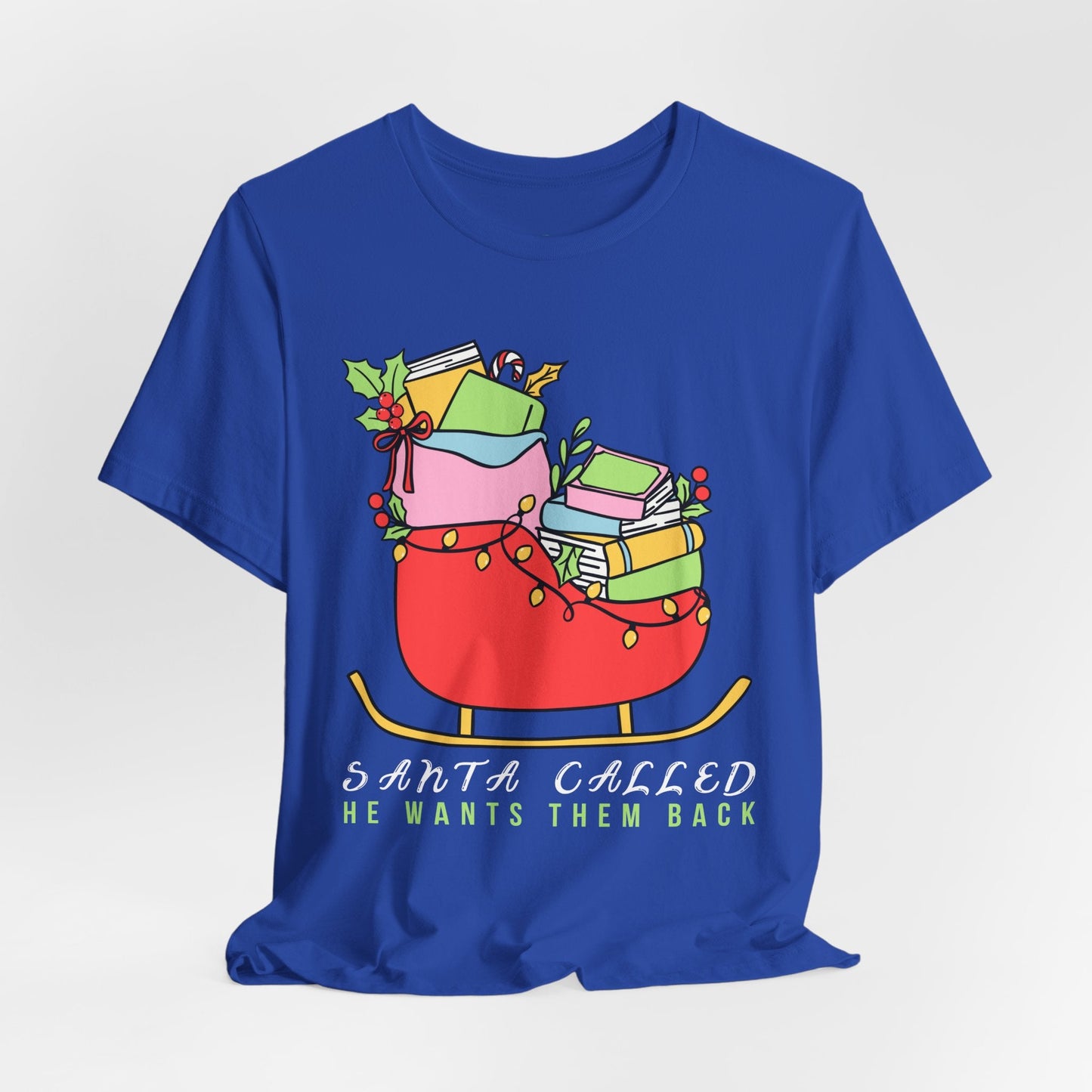 Teen/Adult Unisex Santa Called T-Shirt â€“ Book Lover Sleigh Design Printify