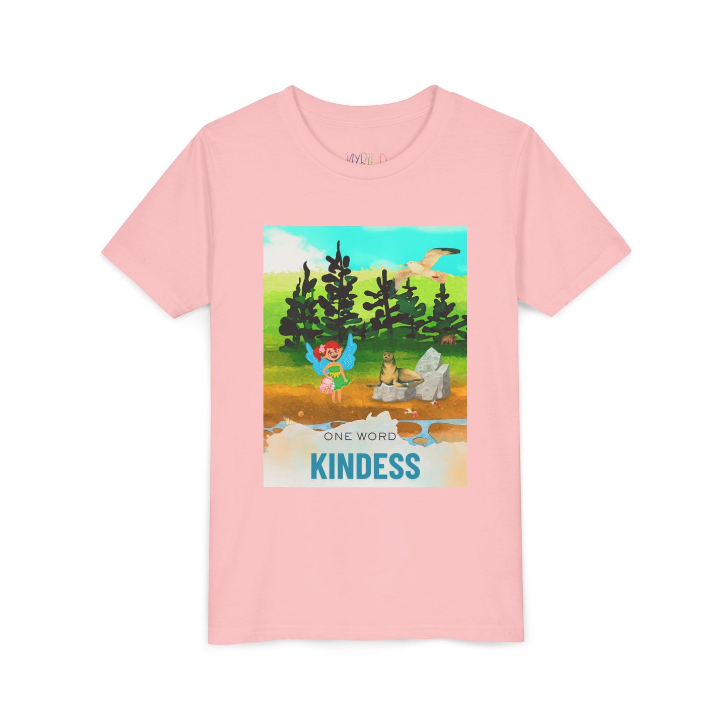 Youth One Word: Kindness Tee – Fairy Forest T-Shirt for Kids, Gentle Message Apparel for Young Hearts
