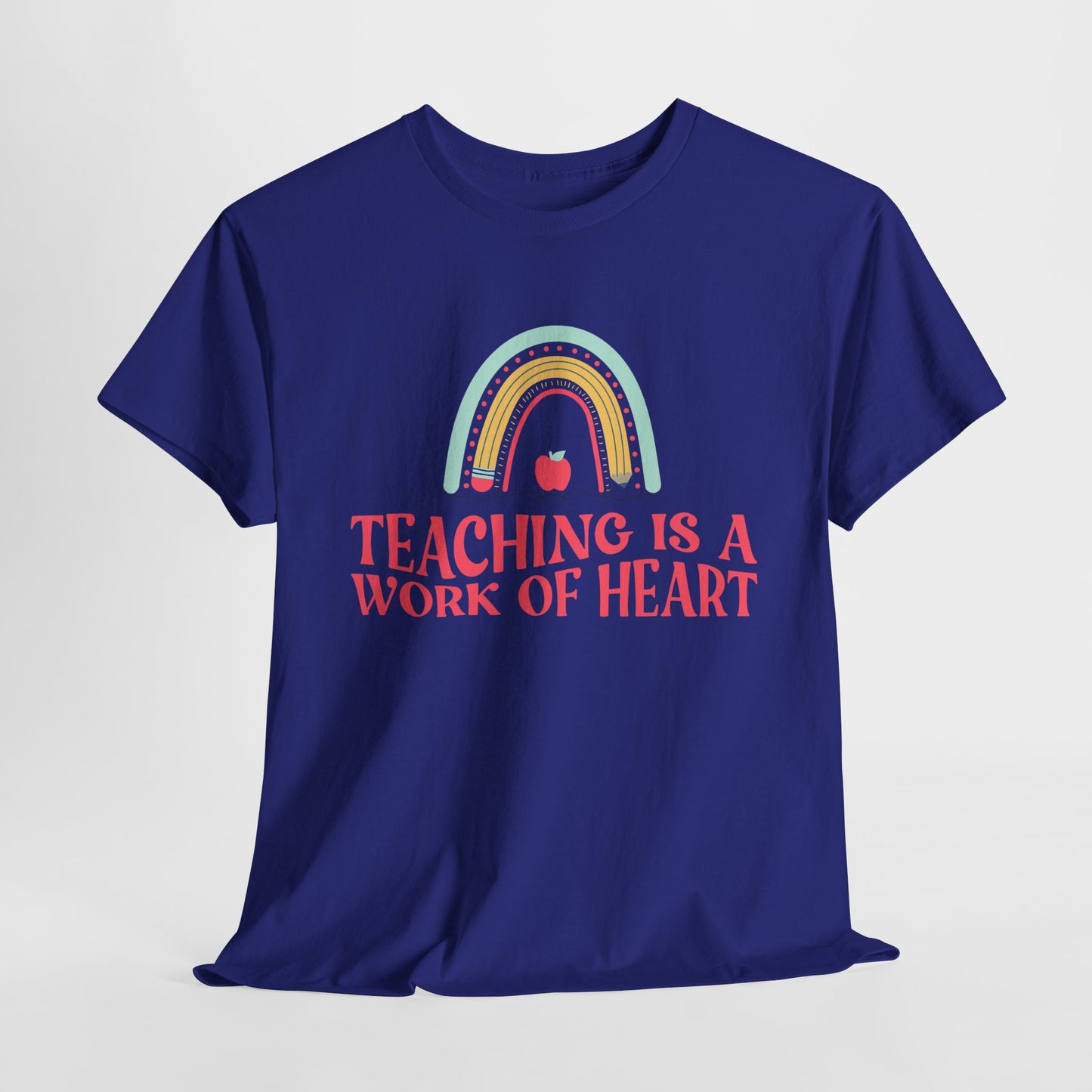 Teen/Adult Unisex Teaching Is a Work of Heart – Rainbow Apple Tee for Teachers