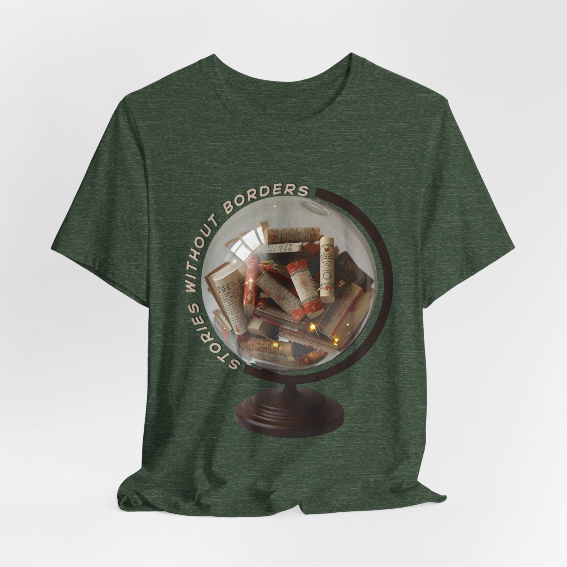 Teen/Adult Unisex Stories Without Borders T-Shirt â€“ Book Globe Design Printify