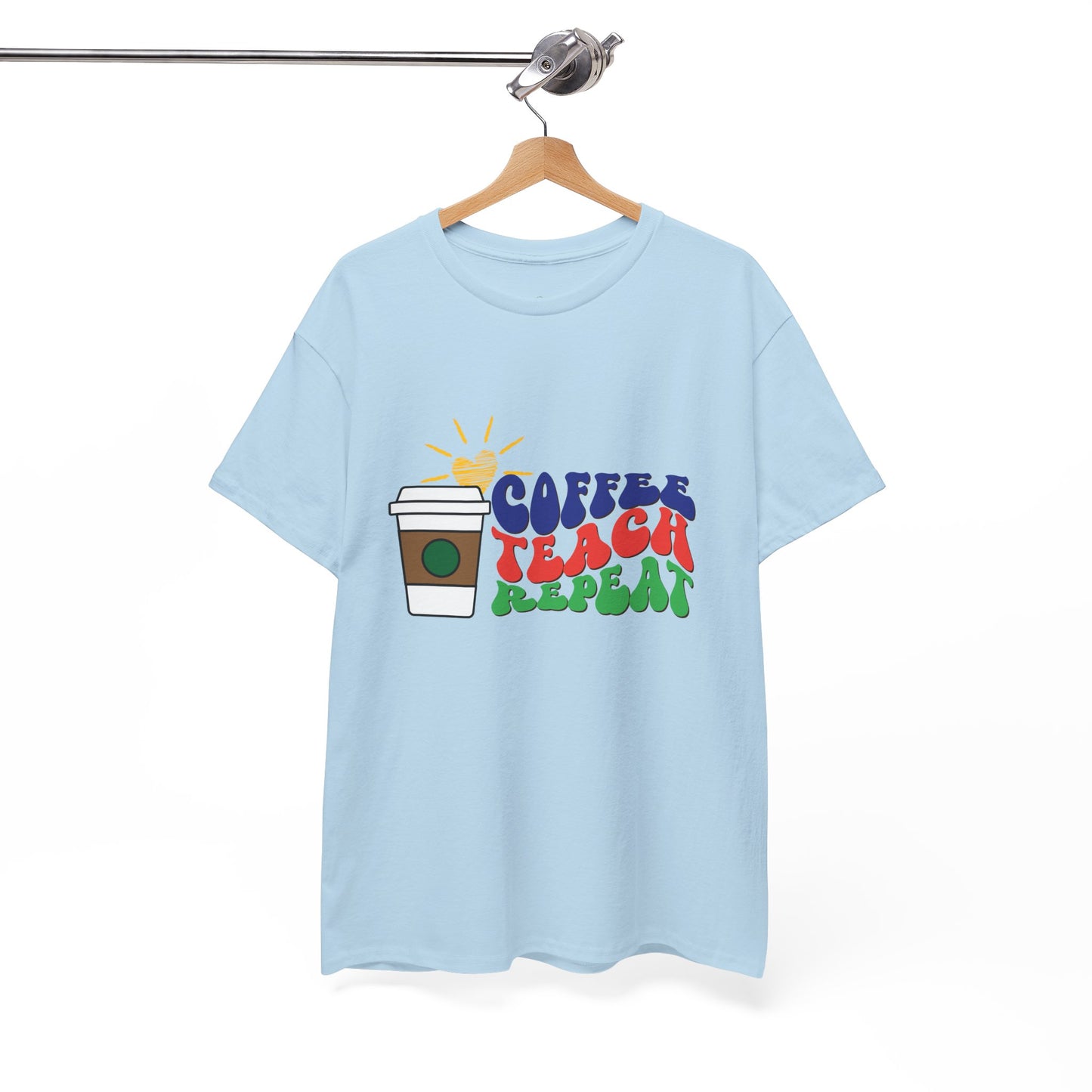 Teen/Adult Unisex Coffee. Teach. Repeat. Tee â€“ Groovy Retro Shirt for Teachers