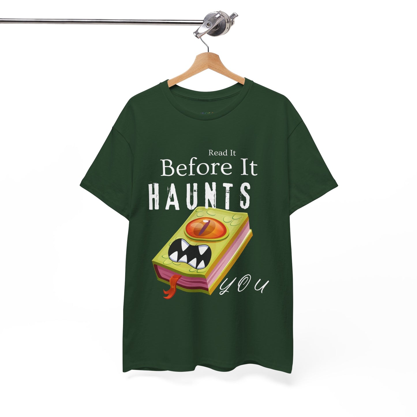 Teen/Adult Unisex Read It Before It Haunts You T-Shirt â€“ Monster Book Horror Tee