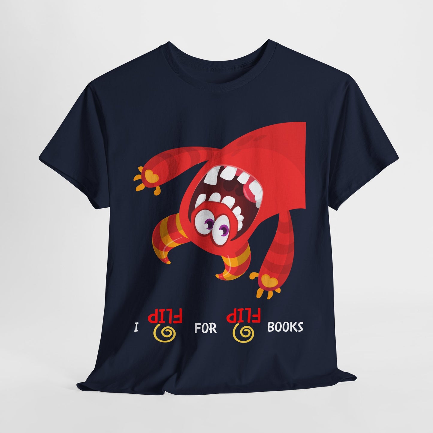 Teen/Adult Unisex I Flip for Books – Playful Reading Shirt with Upside-Down Monster