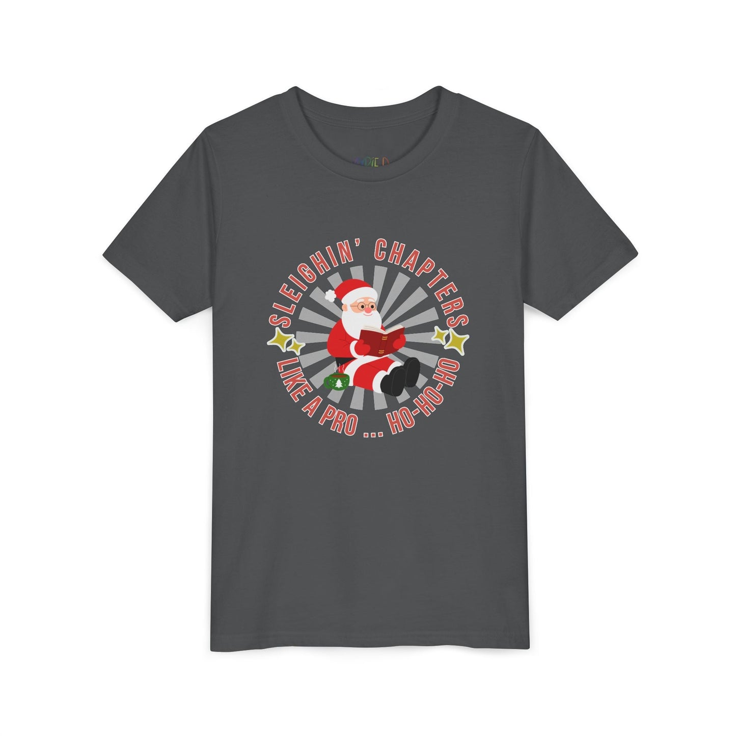 Youth Sleighinâ€™ Chapters T-Shirt â€“ Reading Santa Christmas Design Printify