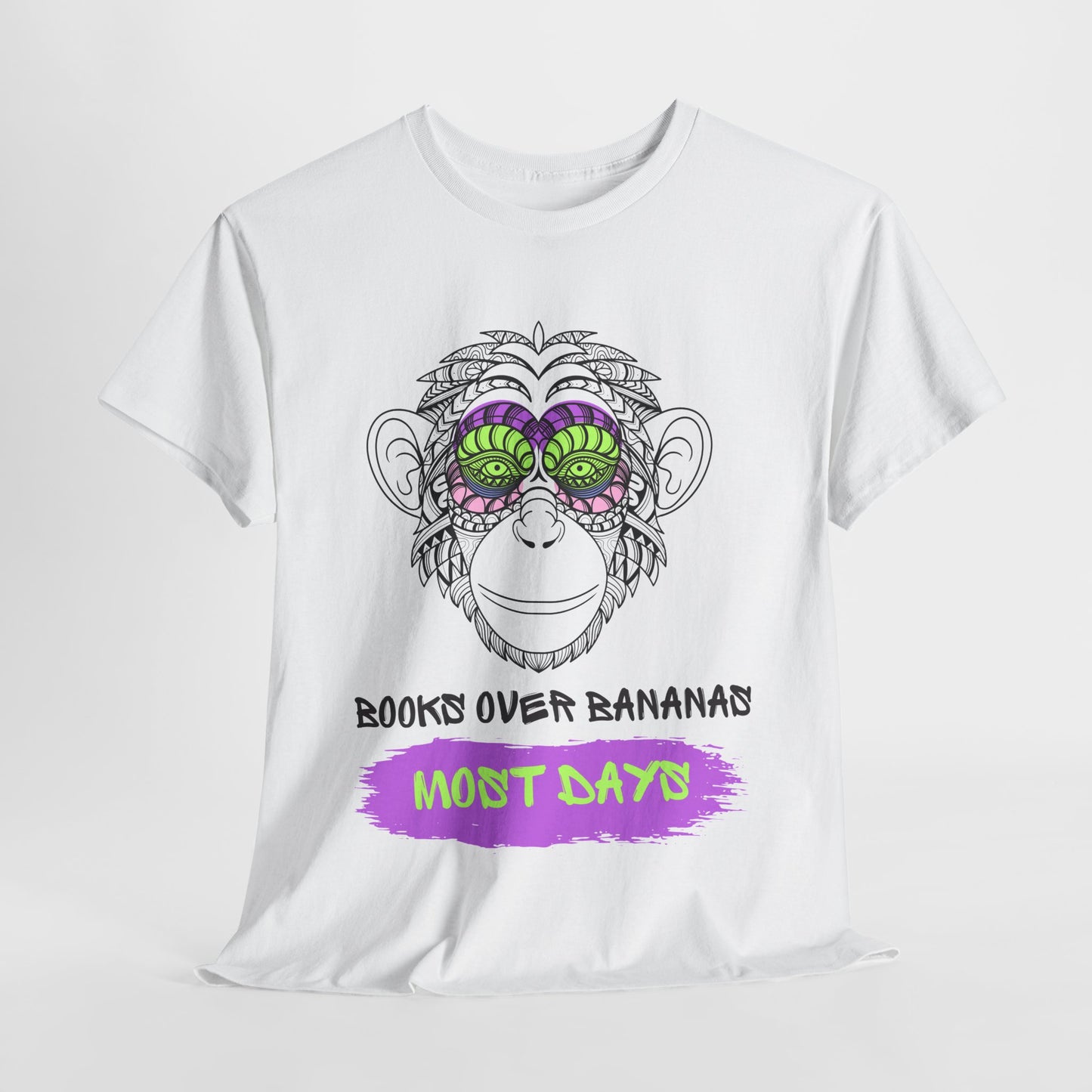 Teen/Adult Unisex – Books Over Bananas (Most Days) Tee – Funny Gift for Readers with a Wild Side