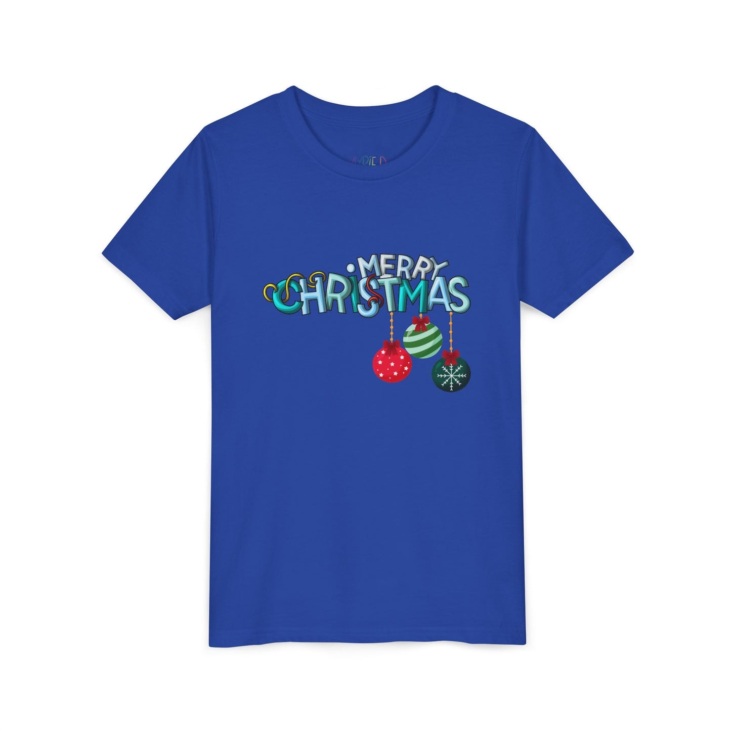 Youth Merry Christmas T-Shirt â€“ Festive Ornament Design Printify