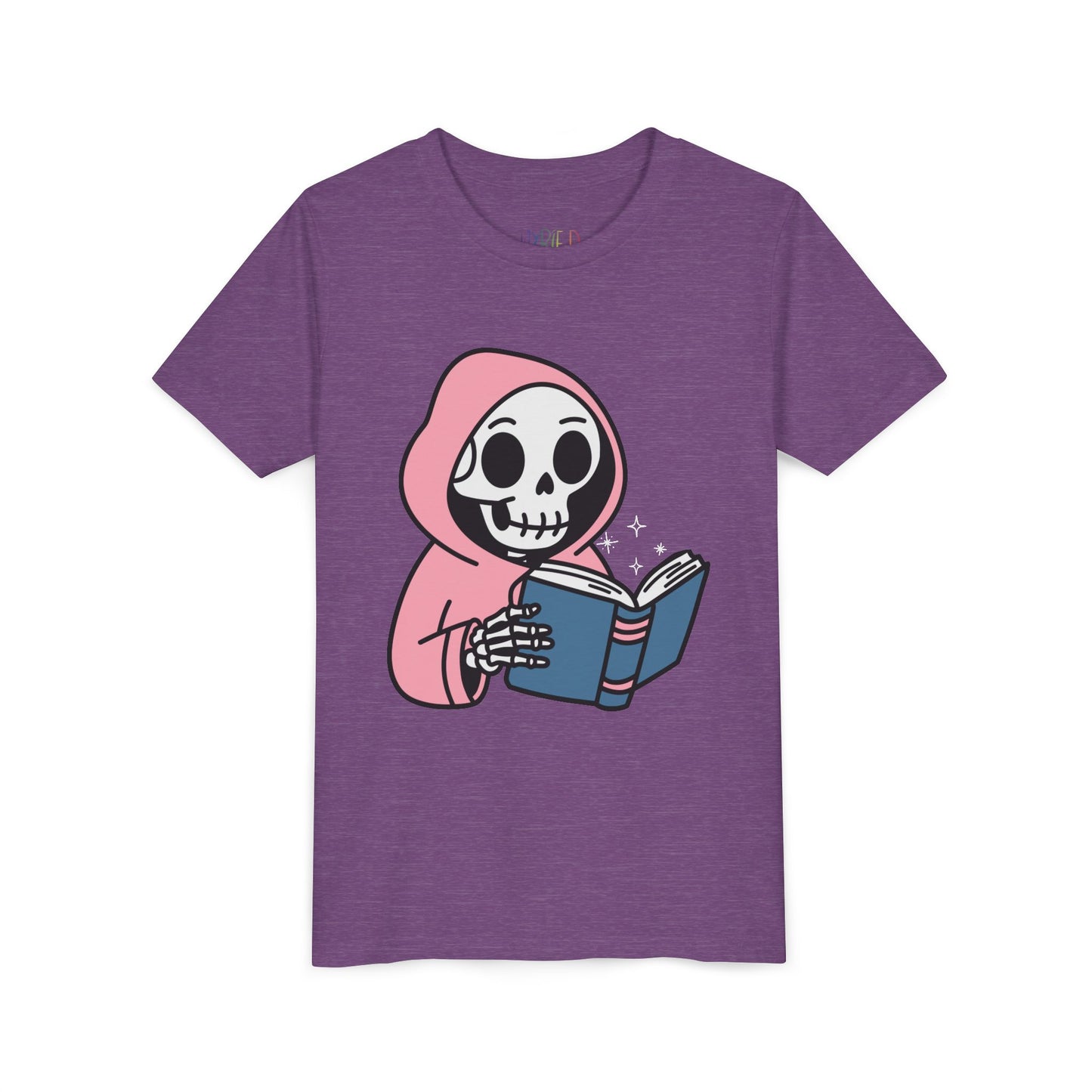 Youth Spooky Storytime Tee – Cute Skeleton Reader Halloween Shirt