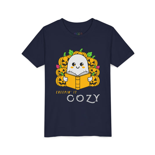 Youth Creepin’ It Cozy Tee – Fun Halloween Ghost & Pumpkins Reading Shirt
