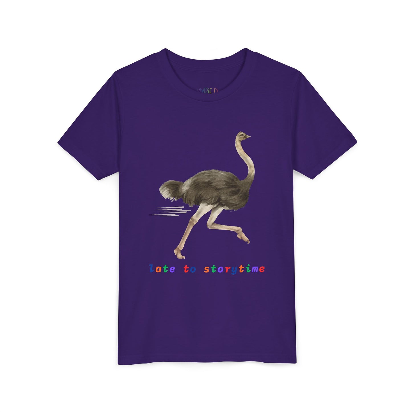 Youth Late to Storytime Tee – Funny Ostrich Shirt for Bookish Speedsters