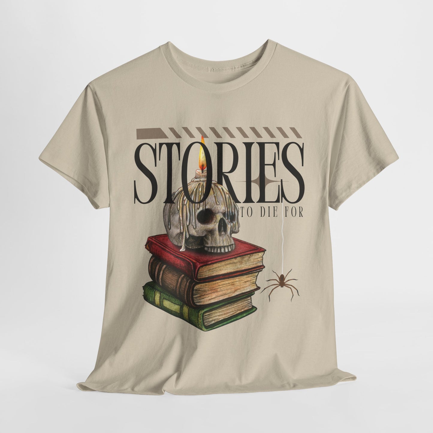 Teen/Adult Unisex Stories to Die For T-Shirt – Skull & Books Horror Reader Tee