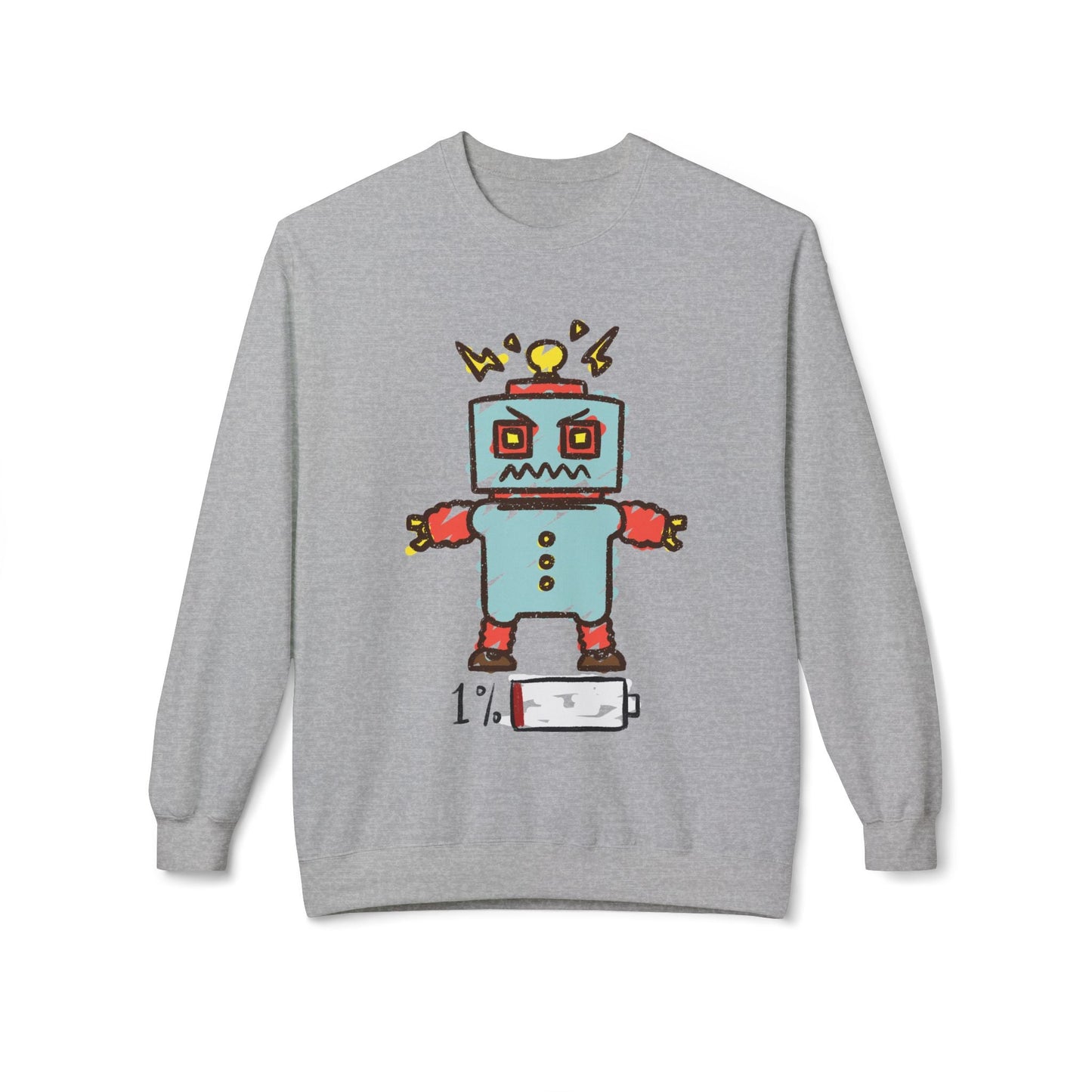 Teen/Adult Unisex Low Battery Robot Sweatshirt â€“ Burnout Vibes Design Printify