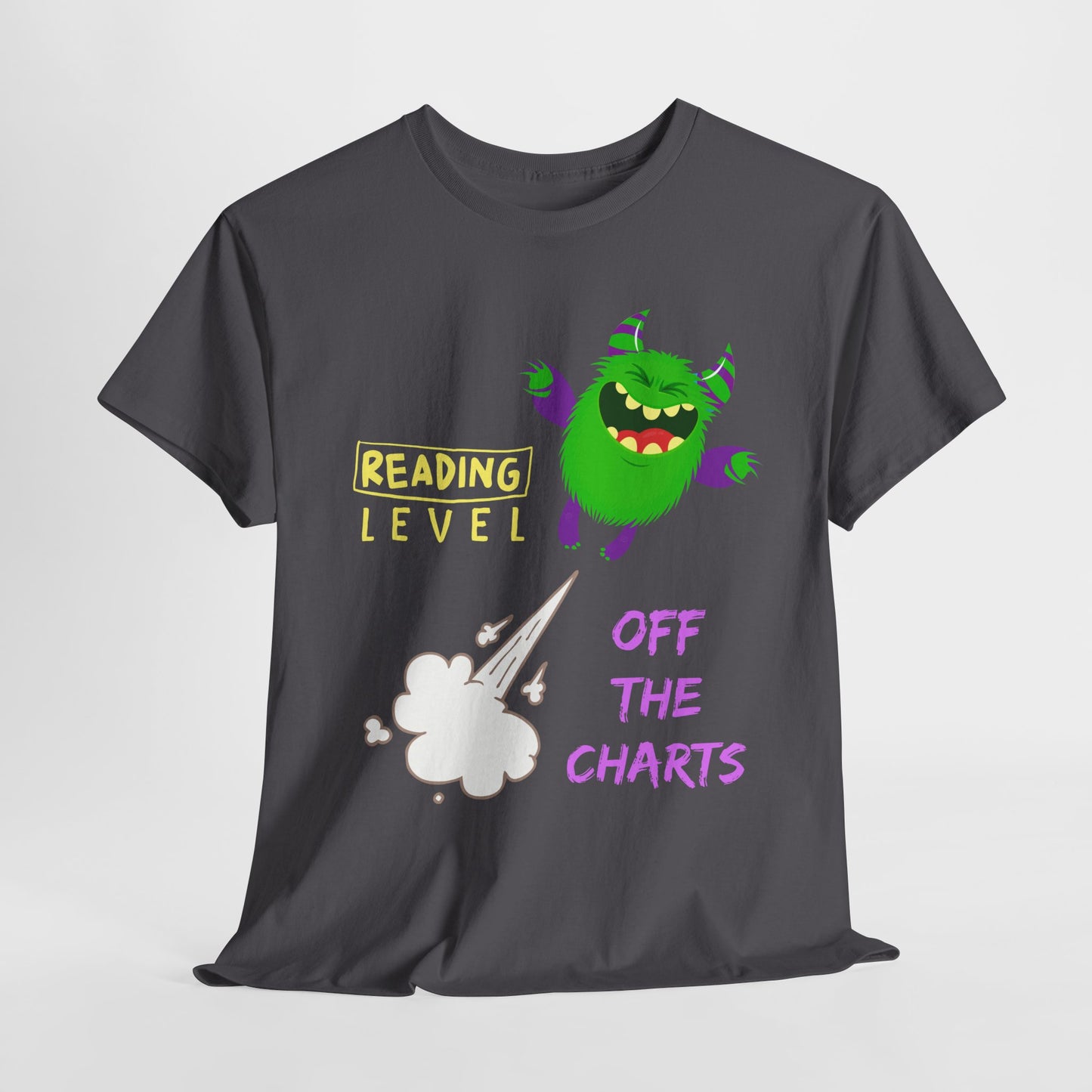 Teen/Adult Unisex Reading Level Off the Charts – Bold Bookish Monster Tee