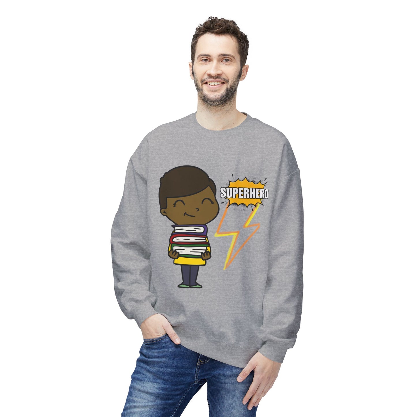 Teen/Adult Unisex Books Give Me Power Crewneck Superhero Reader Sweatshirt
