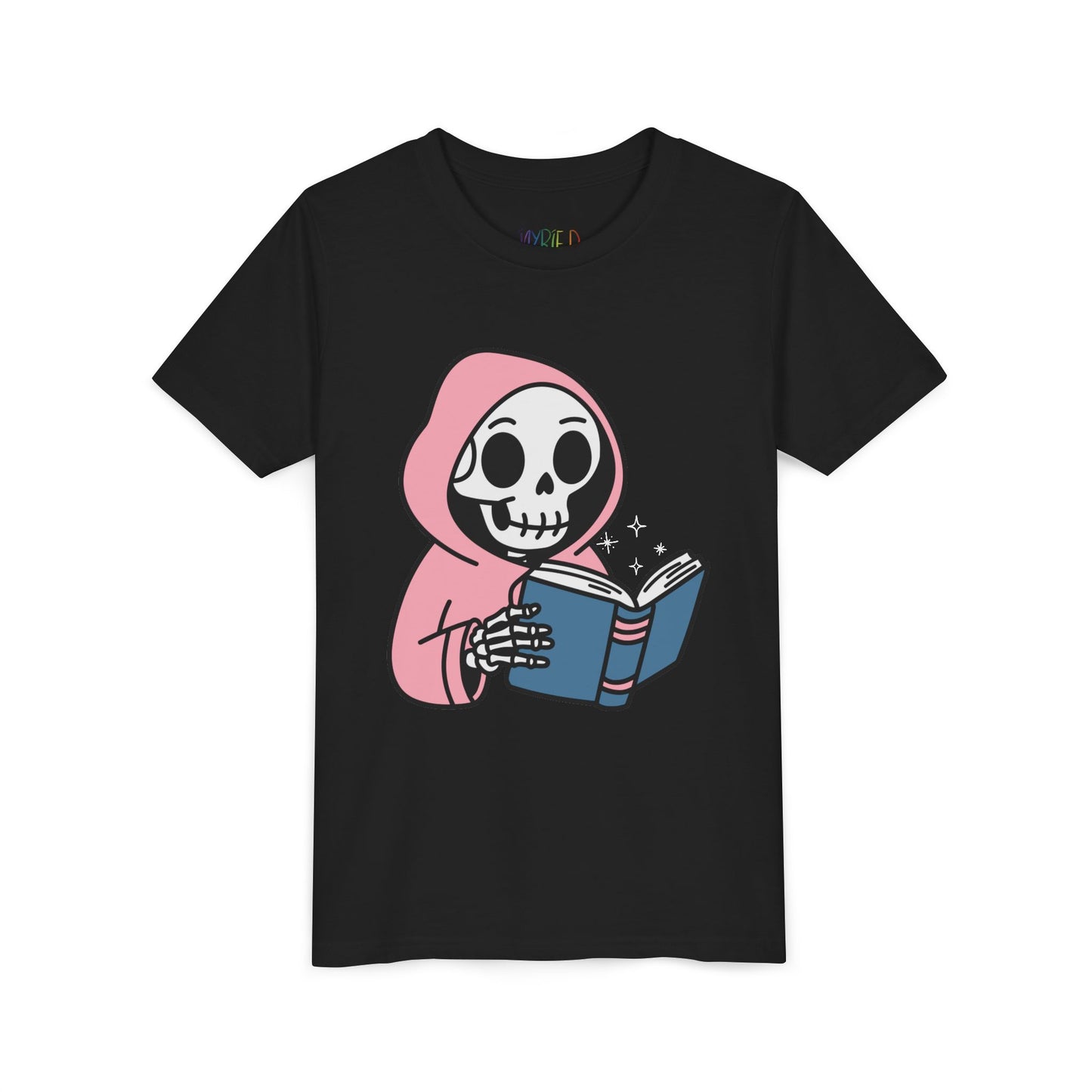 Youth Spooky Storytime Tee – Cute Skeleton Reader Halloween Shirt