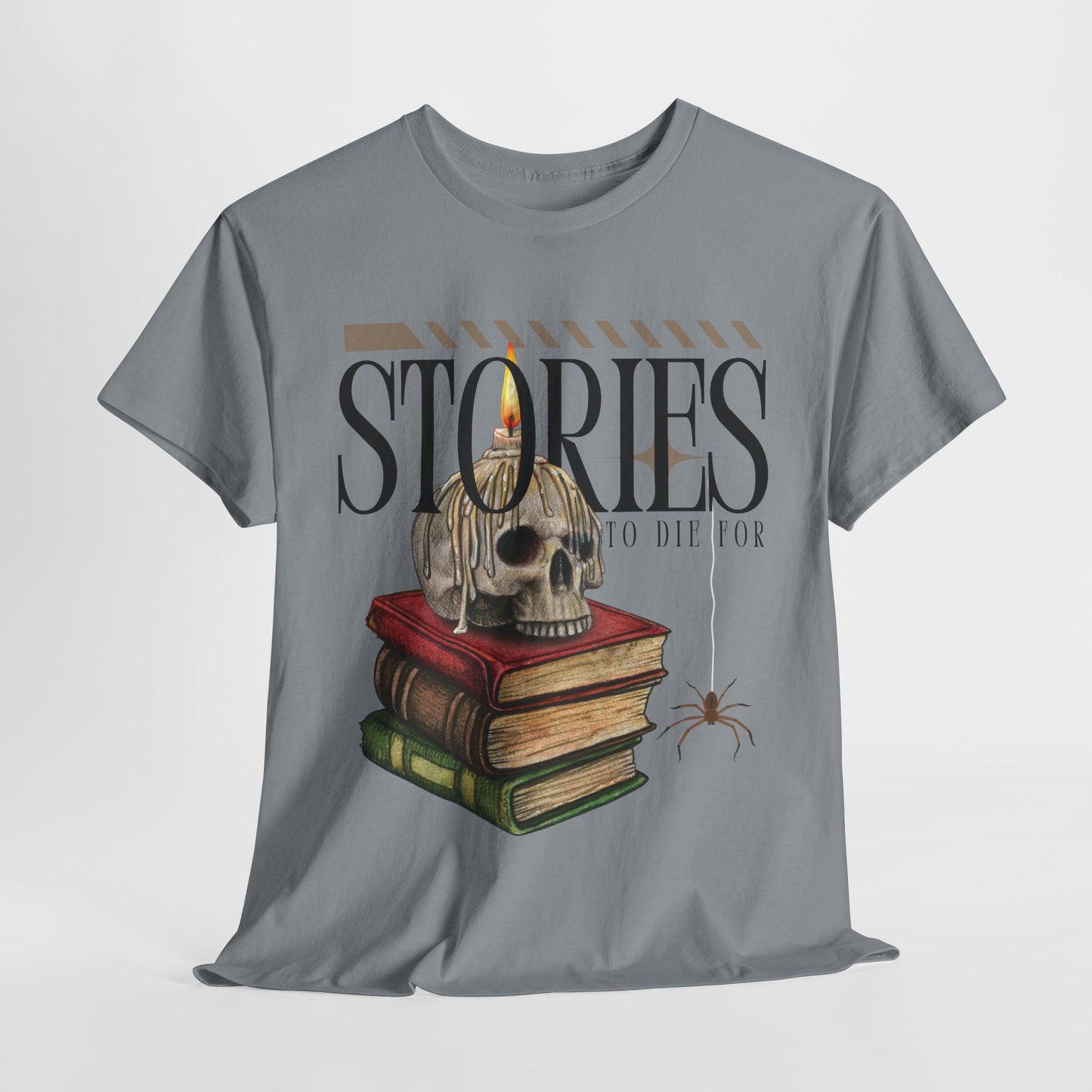 Teen/Adult Unisex Stories to Die For T-Shirt – Skull & Books Horror Reader Tee