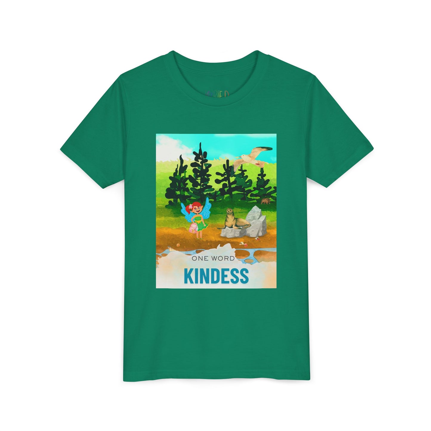 Youth One Word: Kindness Tee – Fairy Forest T-Shirt for Kids, Gentle Message Apparel for Young Hearts