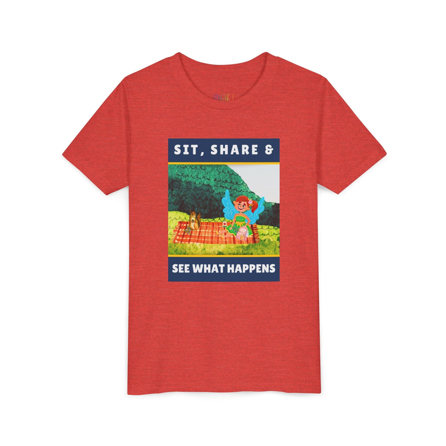 Youth Sit, Share & See What Happens Tee – Wholesome T-Shirt for Kind-Hearted Kids, Nature Lovers & Budding Friends