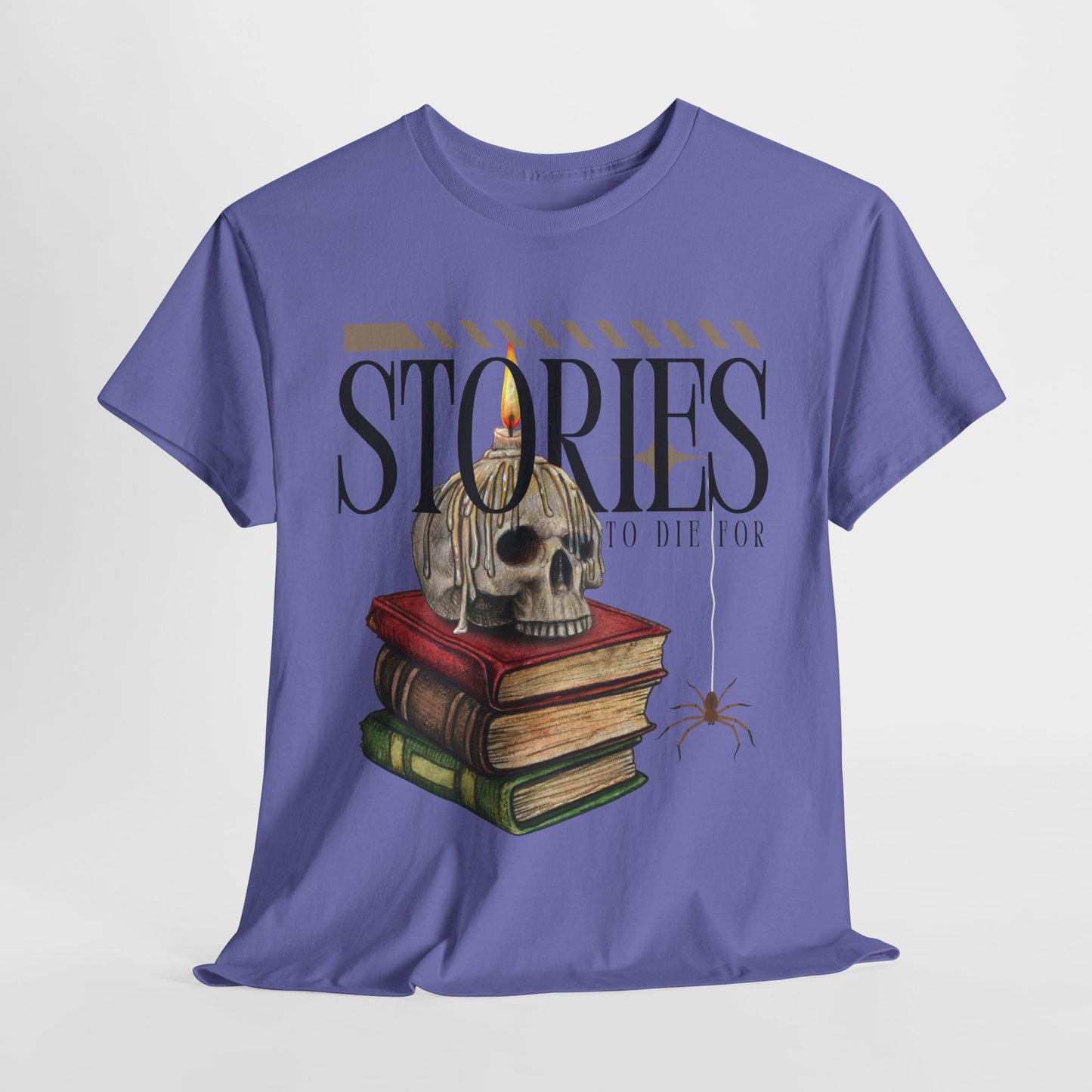 Teen/Adult Unisex Stories to Die For T-Shirt – Skull & Books Horror Reader Tee