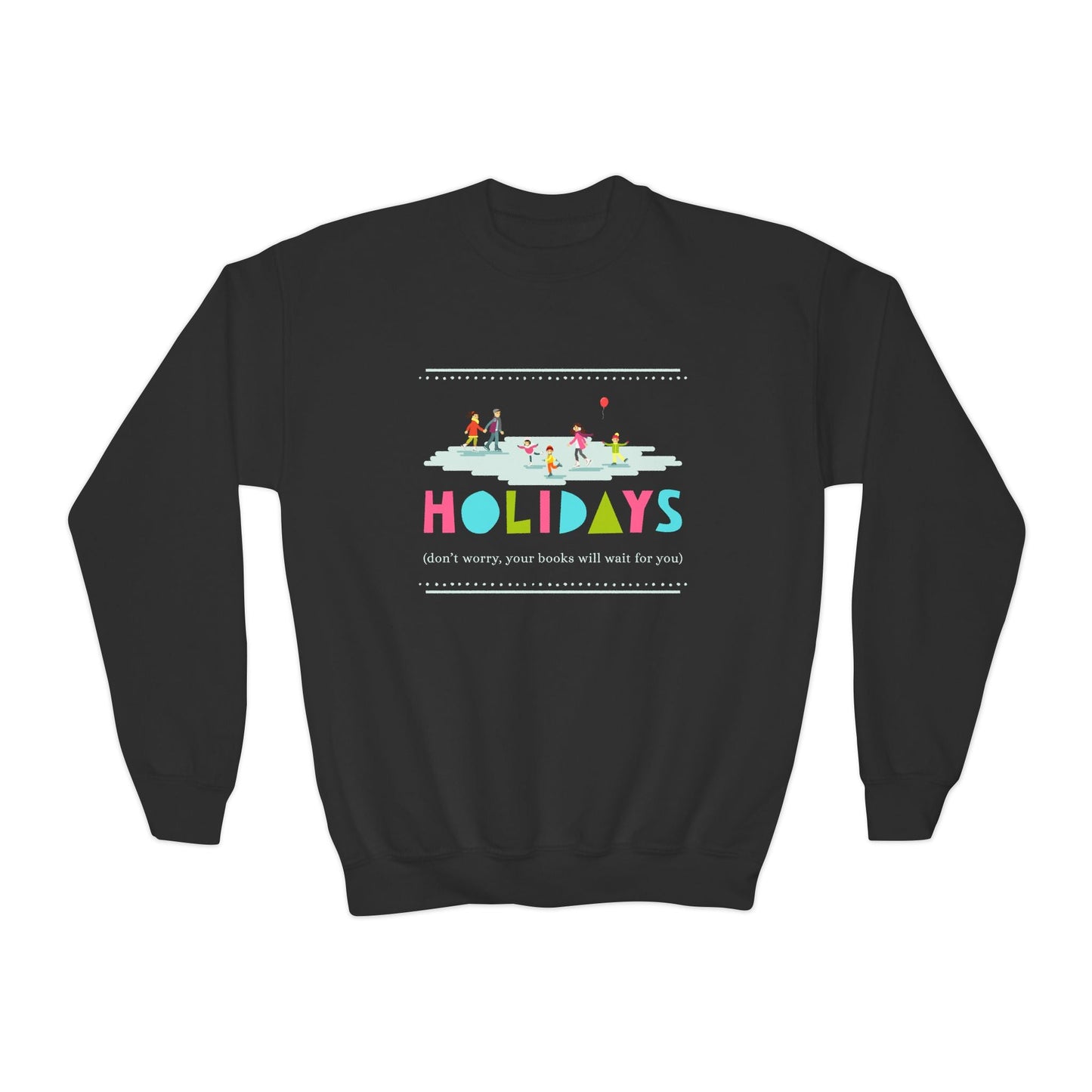 Youth Holidays Ice Skating Sweatshirt â€“ Cozy Winter Reading Break Design Printify