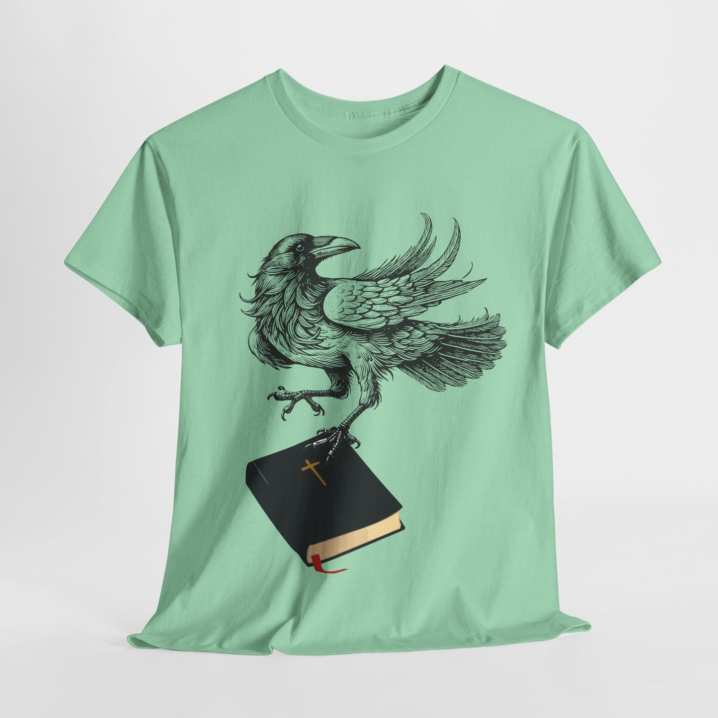Teen/Adult Unisex Raven Carrying Book T-Shirt – Gothic Horror Reader Graphic Tee