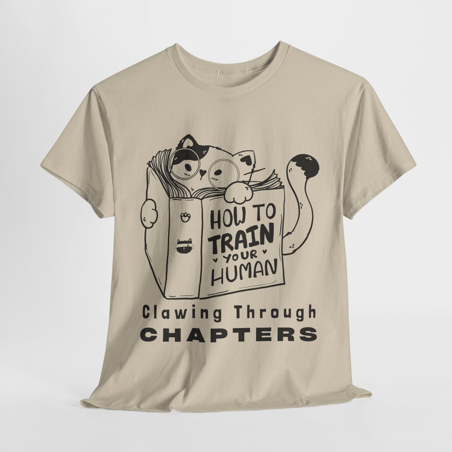 Teen/Adult Unisex “How to Train Your Human” Cat Shirt – Clawing Through Chapters Book Tee