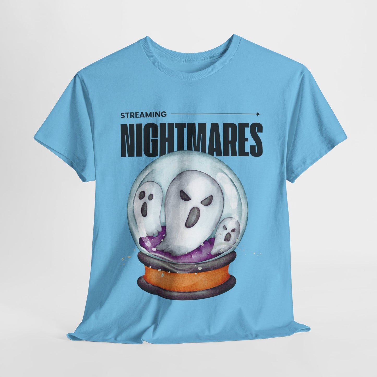 Teen/Adult Unisex "Streaming Nightmares" Ghost Globe T-Shirt – Haunted Horror Apparel