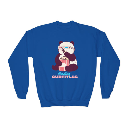 Youth Reading Subtitles Sweatshirt – Panda-Powered Popcorn & Fun!